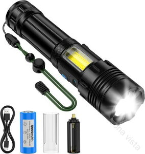 �����d������9100lm XHP160LED���P�x���f�� Type-C�[�d�������d�� 7�Ɩ����[�h ���C��3+COB4 �R�p�ŋ��n���f�B���C�g 26650 18650 �P4�d�r�Ή� IPX6�h�� �A���~�������ϋv���f��