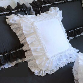 アンティーク風 クッションカバー 45×45cm おしゃれ フリル付き ホワイトレース正方形クッションカバー　北欧 シャビー インテリア アンティーク　綿100％　リネン