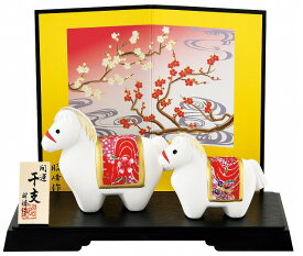 【開運　金彩ちりめん福午親子】干支 置物 置き物 コンパクト 午 馬 うま 正月飾り オブジェ 置物 お正月　★開運招福の干支★　縁起の良い置物　迎春