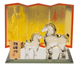 【ビードロ金彩　福午（親子）】干支 置物 置き物 コンパクト 午 馬 うま 正月飾り オブジェ 置物 お正月　★開運招福の干支★　縁起の良い置物　迎春