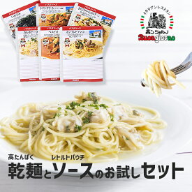 特製高たんぱくパスタ ソースセット ソース お試し 乾麺 パスタ ベスビオ ボンゴレ いかすみ 高たんぱく麺 おいしい スパゲッティ スパゲティー ハイプロテイン 高たんぱく 1.7mm ゆで時間9分 買いまわり デュラム小麦 ボンジョルノ