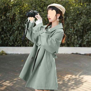 トレンチコート レディース 春秋 薄手 Aライン ミドル丈 カジュアル おしゃれ テーラード襟 カーキ ベージュ系