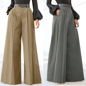 パンツ レディース 高腰 ワイドレッグパンツ ラッパズボン ポリエステル アマゾン 欧美風 薄手 ゆったり ブラック カーキ グレー ズボン