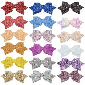 ヘアアクセサリー キッズ スパンコール 蝶結び ヘアクリップ キラキラ かわいい 女の子 髪飾り シューズアクセサリー 混色 黄色 グレー 青 赤 ピンク 紫 オレンジ シルバー 白 黒(x3)