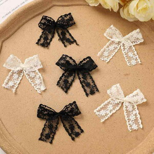 ヘアアクセサリー レディース レース リボン バレッタ ヘアゴム 髪飾り ベージュ ブラック かわいい DIY 手芸用 パーツ 服飾雑貨