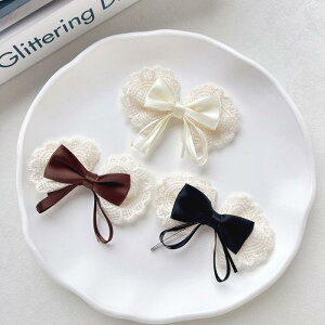 ヘアアクセサリー DIY 服飾雑貨 レース リボン バレッタ カチューシャ ブローチ コサージュ ベージュ ブラック(x3)