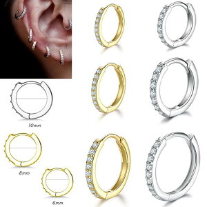 イヤリング レディース メンズ フープピアス ジルコニア 銅製 個性的 6mm 8mm 10mm 12mm ゴールド シルバー ローズゴールド
