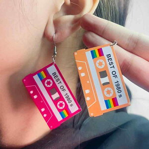 イヤリング レディース 女性用 両面 レトロ アクリル 幾何学模様 磁気式 懐かしい シンプル 個性的 ドロップピアス アクセサリー 普段使い パーティー オレンジ系 ブラック グリーン ピンク