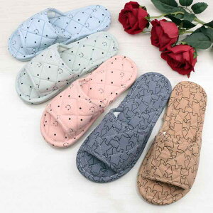 スリッパ レディース 布製 ルームシューズ 厚底 室内履き 滑り止め 春夏秋冬 かわいい スマイル ピンク系 ブルー グレー(x100)
