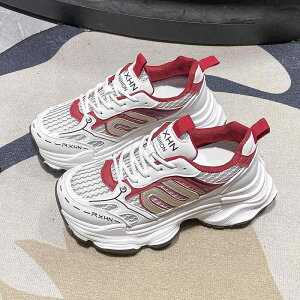 スニーカー レディース 厚底 運動靴 ランニングシューズ メッシュ 通気性 軽量 疲れにくい 普段使い スポーツ ジョギング ウォーキング 赤 シルバー 白(x2)