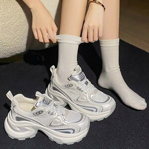 スニーカー レディース 厚底 シルバー ローカット 運動靴 通気性 スポーツ カジュアル ウォーキング シューズ ランニング 軽量 クッション性 滑り止め 白 春夏(x2)