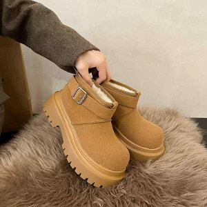 雪地ブーツ レディース 厚底 ショートブーツ 秋冬 暖かい 防寒 スノーブーツ ラウンドトゥ ゴム底 普段使い かわいい 歩きやすい 履きやすい 3cmヒール 35 36 37 38 39 40 駝色 黒