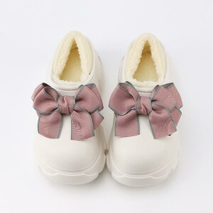ルームシューズ レディース 厚底 スリッパ 冬用 暖かい ボア 蝶結び かわいい 防水 クッション性 滑り止め 中敷き EVA 婦人靴 白 黒 ピンク系