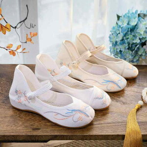 靴 レディース 和風 刺繍 布靴 厚底 インヒール ローカット ラウンドトゥpagination