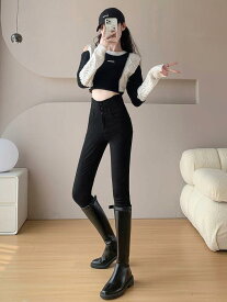 レギンス レディース 高腰 腹部コントロール ヒップアップ スキニーパンツ 裏起毛 あったか スリムフィット ブラック S M L XL XXL