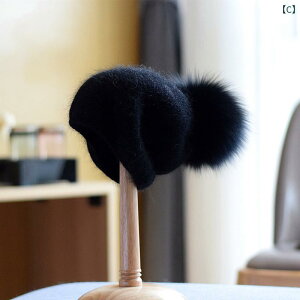 ニット帽 レディース ビーニー 狐 ファー ポンポン 付き ウサギ ヘア 暖かい 防寒 高 Top 無 鍔 黄色 紫色 黒 白 ピンク系 グレー 肌色 ベージュ ブルー 湖 メイン 生地 ウサギ ヘア
