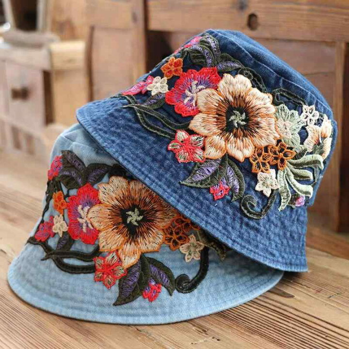 楽天市場】帽子 レディース デニム 漁夫帽 春夏秋 エスニック 刺繍 日 