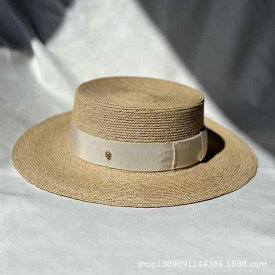 麦わら帽子 レディース ラフィアハット 大判 日よけ帽 平らなつば 調節可能 ブラック オフホワイト オレンジレッド スミレ コーヒー色 スイカレッド 遮光 紫外線対策 ファッション小物 ラフィア草 軽量 婦人帽子