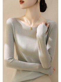 ニット レディース 一字襟 長袖 トップス ウール カットソー 春秋 デザイン インナー 米灰色 ワインレッド 伸縮性 通勤 きれいめ