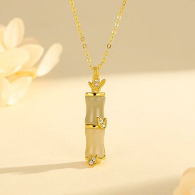 ネックレス レディース 和田玉 シルバー925 竹モチーフ ペンダント 花柄 リーフ ボックスチェーン 41cm-50cm エレガント レトロ ギフト