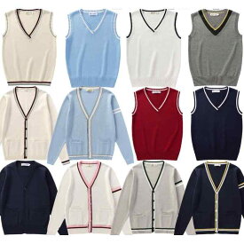 カーディガン スクールカーディガン Vネック コットン ニット 学生 親子 ペアルック 灰 緑 紺 無地 長袖 トップス 制服風