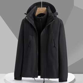マウンテンパーカー 男女兼用 取り外し可能フード 防風 防水 ジャケット アウター ペア 切り替え 登山 トレッキング ランニング ジョギング ウェア ポリエステル ブラック アイボリー カーキ グリーン ピンク系 春秋