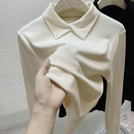 Tシャツ レディース 秋冬 POLOネック 長袖 トップス 暖かい 裏起毛 スリムフィット プルオーバー カットソー コーヒー色 ブルー ブラック ベージュ