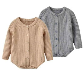 ベビー服 ニット ロンパース 秋冬 長袖 ボーダー柄 カバーオール ジャンプスーツ 新生児 赤ちゃん 男女兼用 普段使い かわいい