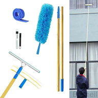 伸びるロングモップ 高所窓掃除用 超ロングポール3.～12.m 業務用 外壁ガラスブラシ付き 窓拭きワイパー …