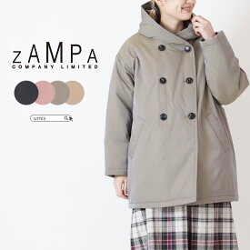 ★ 0のつく日 ポイント3倍 対象！4/20 00:00～4/21 01:59まで ★ ★ SALE 50.5％OFF ★ ZAMPA ザンパ レディース アウター コート 羽織り ダブルコート シャンブレー 光沢 中綿 暖かい 軽量 ショールカラー フード ブラック ベージュ ピ