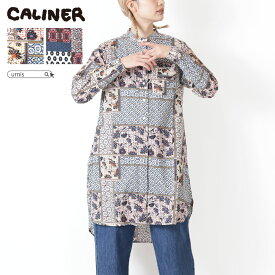 ★ SALE 22%OFF ★ CALINER カリネ チュニック シャツ トップス 柄 プリント プリントチュニック パッチワーク 柄シャツ プリントシャツ ゆった