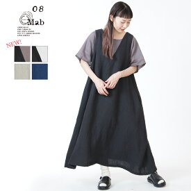 【 新色入荷 】ゼロハチマブ 08mab Vネック ワンピース 9番手 14番手 リネン レディース トップス 麻 ブラウス セット 重ね着風 シャリ感 夏 夏服 新作 ゼロハチマブ 風合い シルエット 体型カバー なめらか 軽い ファッション S49-