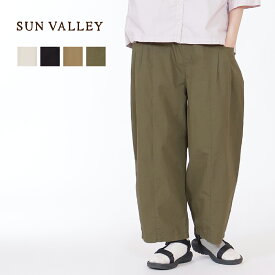 SUN VALLEY ボリュームパンツ コットン レディース ボトムス サンバレー ゆったり 新作 快適 軽やか ポケット付 内紐付 ウエストゴム 32コットン ライトウェザー ファッション 体型カバー 30代 40代 50代 60代 Mサイズ ナチュラル-pro