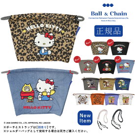 【正規取扱店】 新作 ball＆chain ボールアンドチェーン ハローキティ HELLO KITTY サンリオ ポーチ Fサイズ 刺繍 HAWAII メイクポーチ 小物入れ サコッシュ ショルダー ストラップ エコバッグ風 コンパクト プレゼント ファスナー付 正規 SAN HIDEAKI MIHARA シンプル