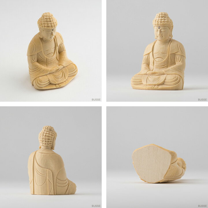 仏像 □ 3寸 □ 釈迦如来坐像 蓮華座 丸台 総柘植 天台宗 ご本尊 