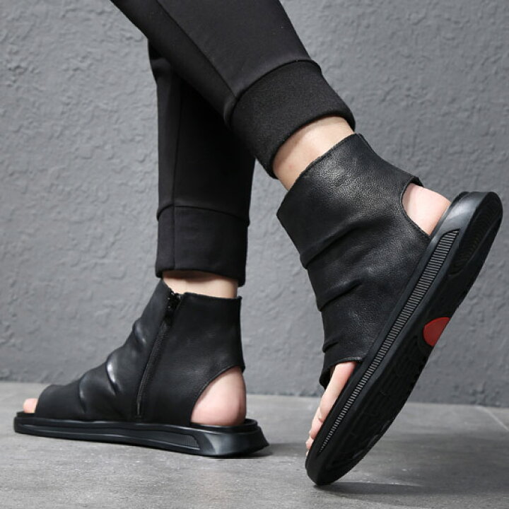 グラディエーターサンダル メンズ オラオラ系 ドレープ ブラック 夏服 オラオラ系ファッション 父の日 お兄系 オシャレ セレブリティー 大人 Bag 悪羅悪羅系ファッション 黒 牛皮 Bitter系 レザーサンダル 本革 リゾートファッション インポート 本皮 プレゼント 男 ビター系