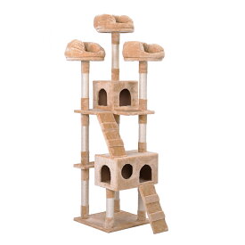 猫用ケージ 猫タワー ねようケージ 据え置き 多頭 大型猫 おしゃれ 全高185cm 猫用品 猫タワー 高級 組立簡単 爪とぎ 麻　ネコハウス付き 隠れ家 多頭飼い 猫タワー キャットトンネル 猫おもちゃ 玩具 クリスマス