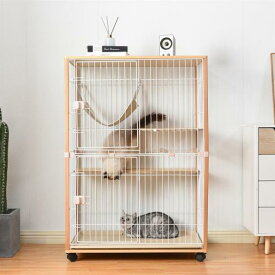 猫 ケージ キャットケージ 2段 木製フレーム ハンモック付 広々 大型 猫ゲージ 留守番 保護 脱走防止 多頭飼い 多頭 スチール ペットケージ