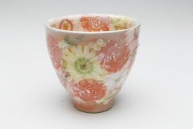 【紅彩優花　湯呑】瀬戸焼 和食器 食器 湯呑 湯飲み お茶 手描き 花柄 プレゼント 贈り物