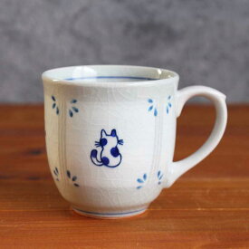 間取ネコ　マグ（青）　270ml 瀬戸焼 和食器 食器 カップ コップ MUG 猫 ねこ ネコ 普段使い プレゼント 贈り物 日本製