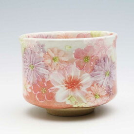 【紅彩花雅　抹茶碗（立型)】　抹茶茶碗 お抹茶 茶道具 茶器 瀬戸焼 日本製 手描き 手作り 手造り ハンドメイド 贈り物 プレゼント