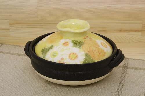 黄彩色絵花 ６号土鍋 土鍋
