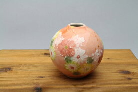 【紅彩花化粧　丸花入】花入 アロマポット 華道具 茶器 瀬戸焼 日本製 手描き 手作り 手造り ハンドメイド 贈り物 プレゼント