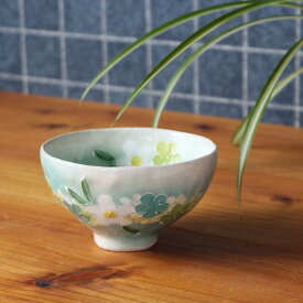 【工房風花】彩小花　飯碗（緑）　茶碗 ご飯茶碗 ライスボウル 手描き 花柄 フラワー 瀬戸焼 日本製