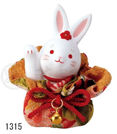 錦彩ちりめん巾着花うさぎ（右手上げ）1315