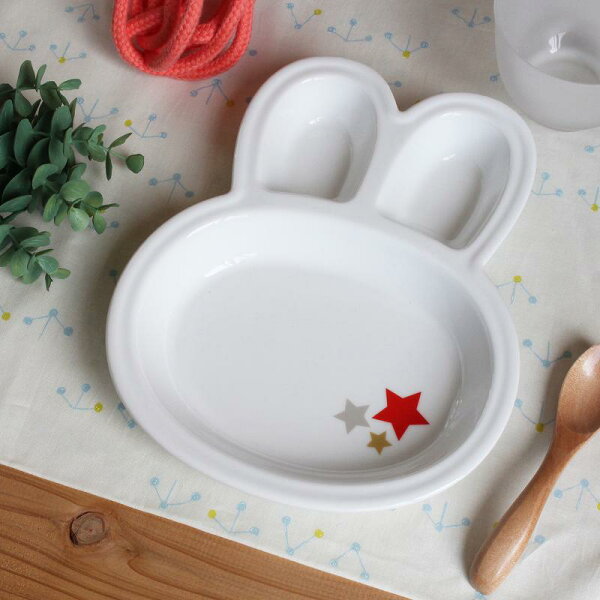【ANIMALS うさぎキッズプレート（赤）】子ども食器 ベビー キッズ 園児 ワンプレート 誕生日 プレゼント お祝い 普段使い 磁器 アニマルズ