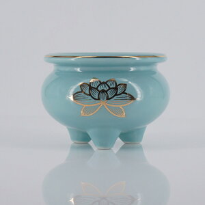【ポイント2倍】陶器製 青磁蓮入 机上香炉 4寸 高8.1巾12.6cm
