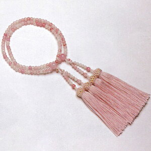 【ポイント2倍】ハリ紅水晶 二輪 頭房 人絹ピンク 念珠 数珠