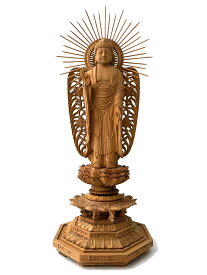 仏像 白檀 八角台座 西立弥陀 西型光背 5．0寸 【浄土真宗本願寺派 西】