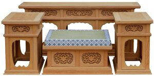 寺院用 仏具(各宗派) 日本産 欅 登高座 吹抜き 唐草彫入 4尺 4点一組 机